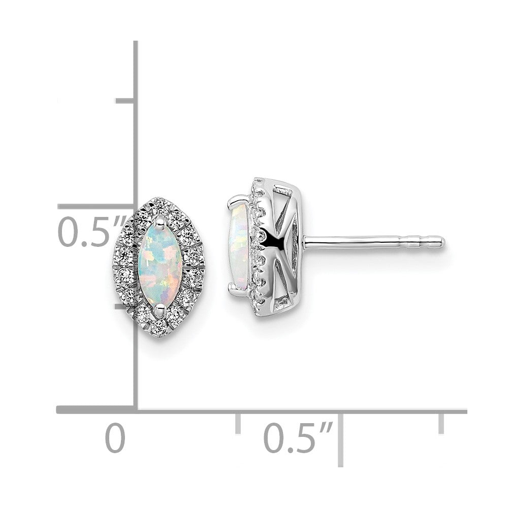 14K Weißgold Ohrstecker mit 0,2 ct. laborgezüchtetem Diamant VS/SI+ G+ und laborgezüchtetem Opal, Oktober-Geburtsstein