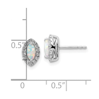 14K Weißgold Ohrstecker mit 0,2 ct. laborgezüchtetem Diamant VS/SI+ G+ und laborgezüchtetem Opal, Oktober-Geburtsstein