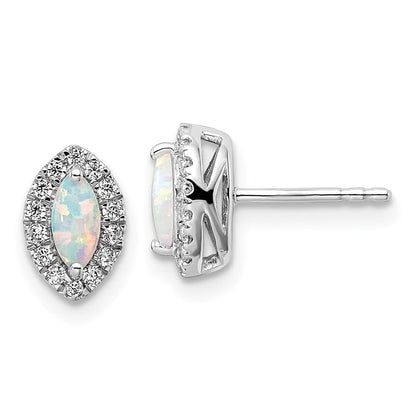14K Weißgold Ohrstecker mit 0,2 ct. laborgezüchtetem Diamant VS/SI+ G+ und laborgezüchtetem Opal, Oktober-Geburtsstein