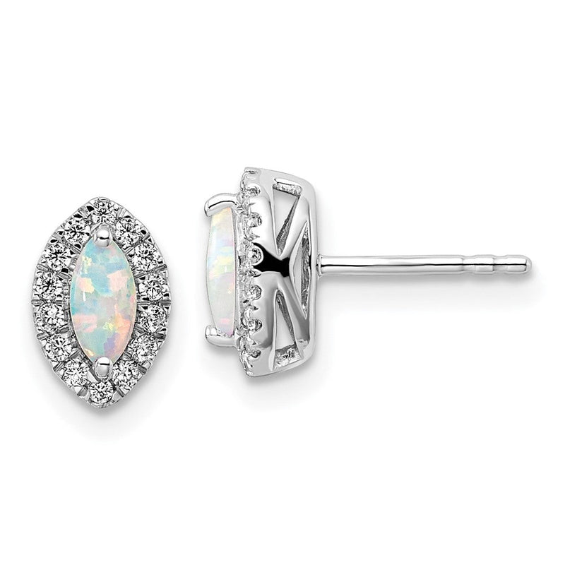 14K Weißgold Ohrstecker mit 0,2 ct. laborgezüchtetem Diamant VS/SI+ G+ und laborgezüchtetem Opal, Oktober-Geburtsstein