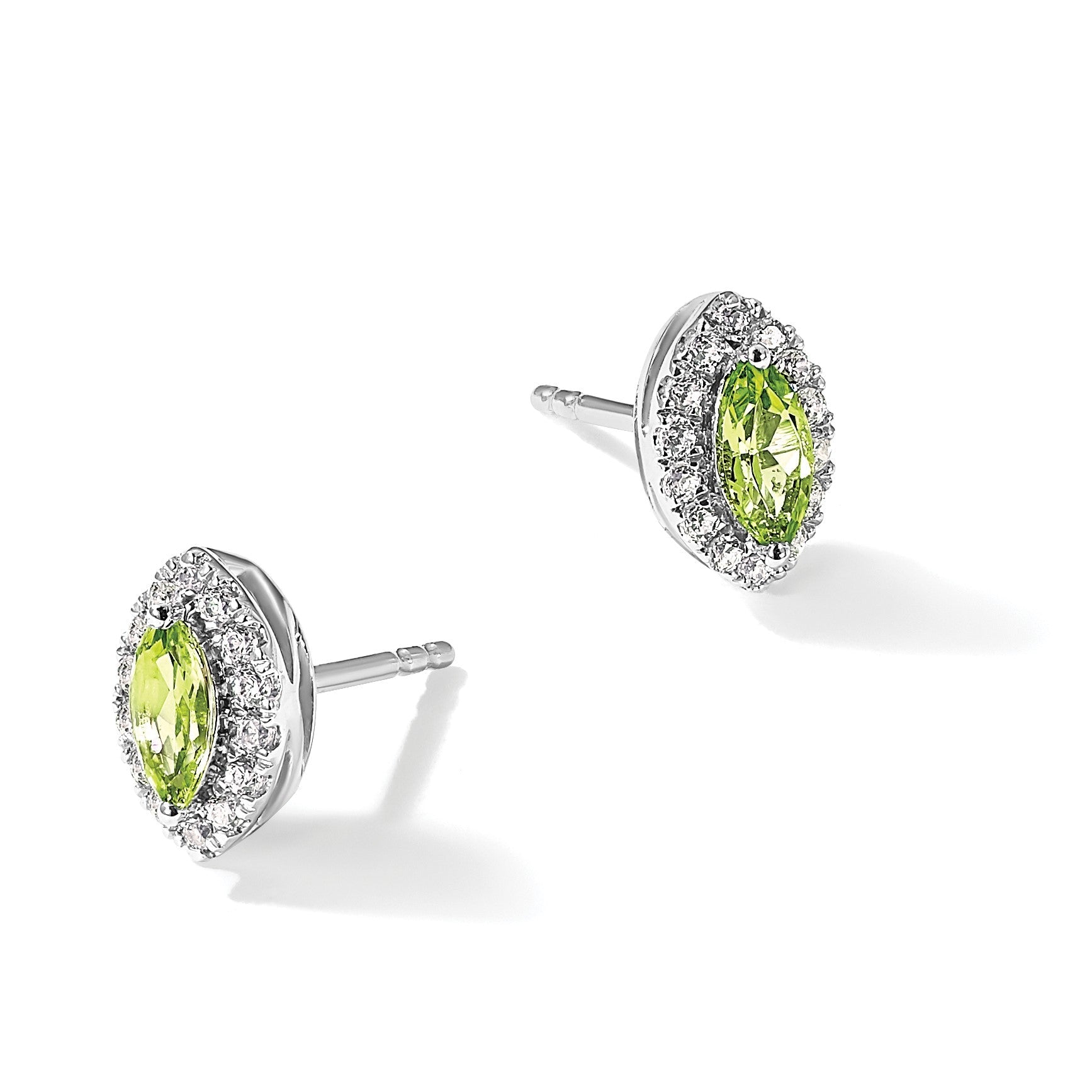 14K Weißgold Ohrstecker mit 0,2 ct. Laborgezüchteten Diamanten VS/SI+ G+ und Peridot-Geburtsstein für August