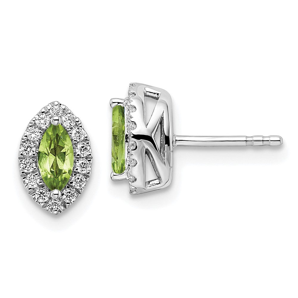 14K Weißgold Ohrstecker mit 0,2 ct. Laborgezüchteten Diamanten VS/SI+ G+ und Peridot-Geburtsstein für August