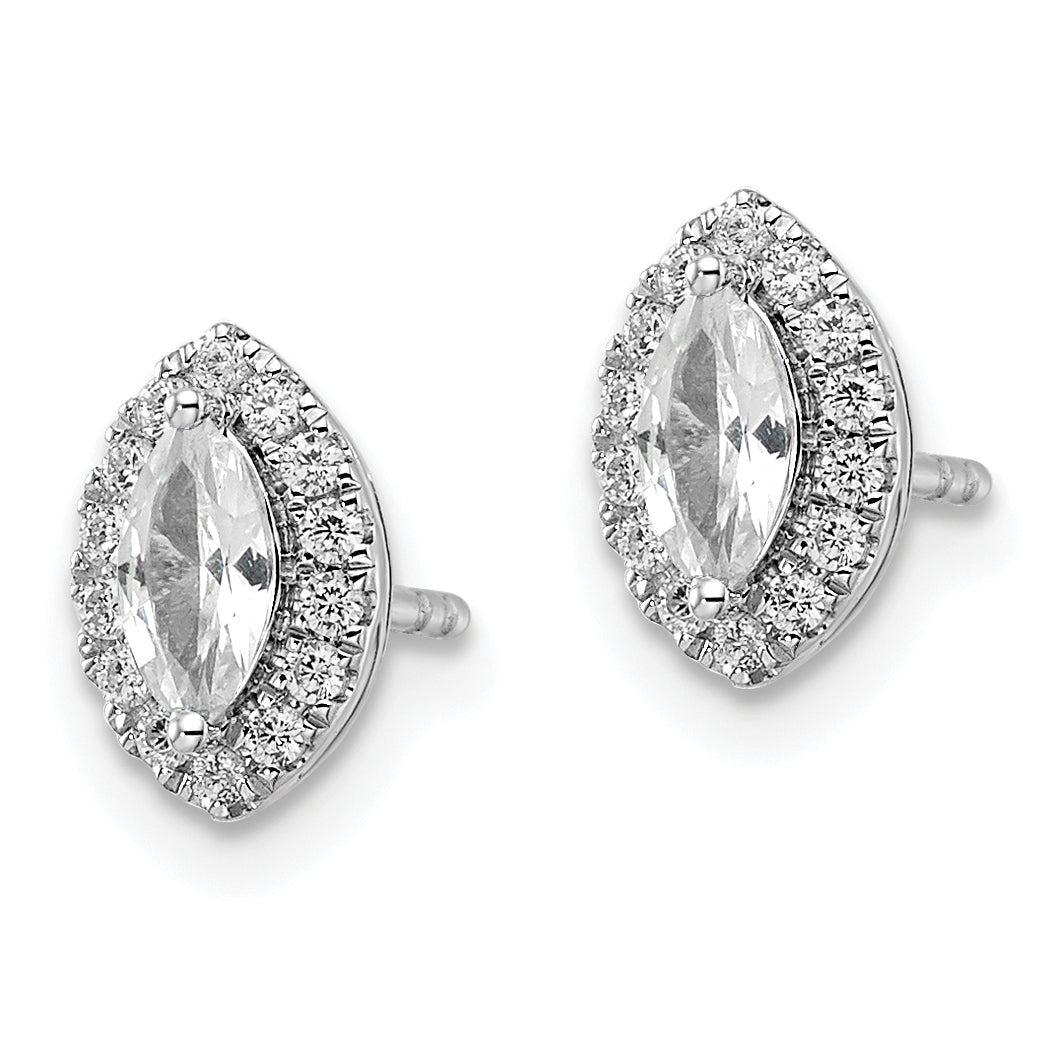 14K Weißgold Ohrstecker mit 0,2 ct. im Labor gezüchteten Diamanten VS/SI+ G+ und weißem Saphir, Geburtsstein für April