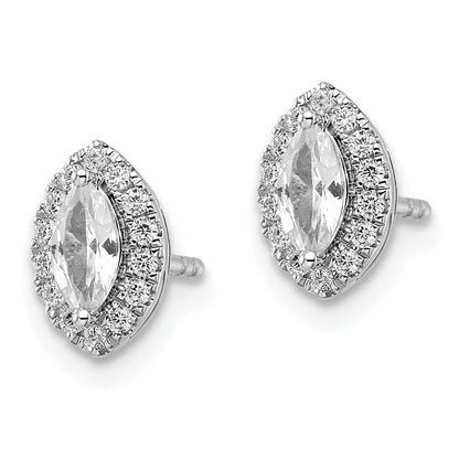 14K Weißgold Ohrstecker mit 0,2 ct. im Labor gezüchteten Diamanten VS/SI+ G+ und weißem Saphir, Geburtsstein für April