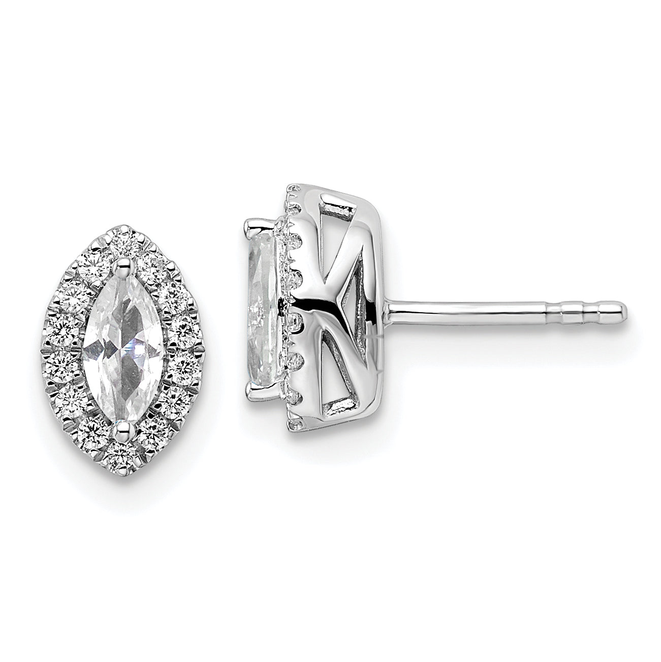 14K Weißgold Ohrstecker mit 0,2 ct. im Labor gezüchteten Diamanten VS/SI+ G+ und weißem Saphir, Geburtsstein für April