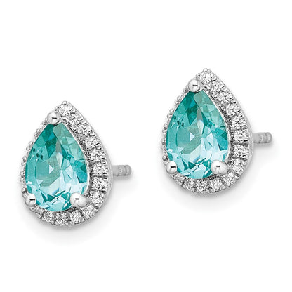 Pure Serenity 14K Weißgold Ohrhänger mit 0,17 ct. im Birnenschliff, laborgezüchteten Diamanten VS/SI+ G+ und laborgezüchtetem Paraiba-Turmalin