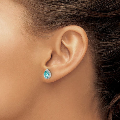 Pure Serenity 14K Weißgold Ohrhänger mit 0,17 ct. im Birnenschliff, laborgezüchteten Diamanten VS/SI+ G+ und laborgezüchtetem Paraiba-Turmalin