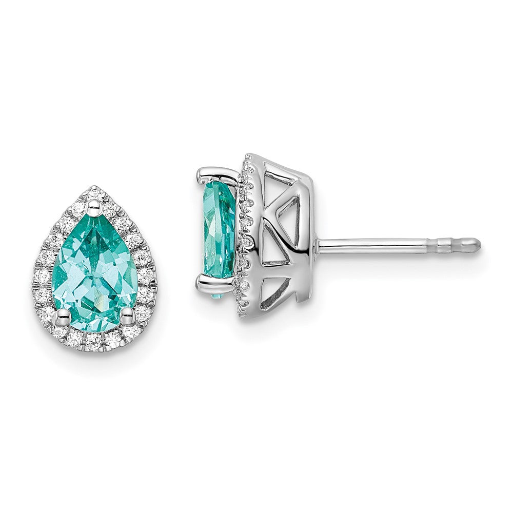 Pure Serenity 14K Weißgold Ohrhänger mit 0,17 ct. im Birnenschliff, laborgezüchteten Diamanten VS/SI+ G+ und laborgezüchtetem Paraiba-Turmalin