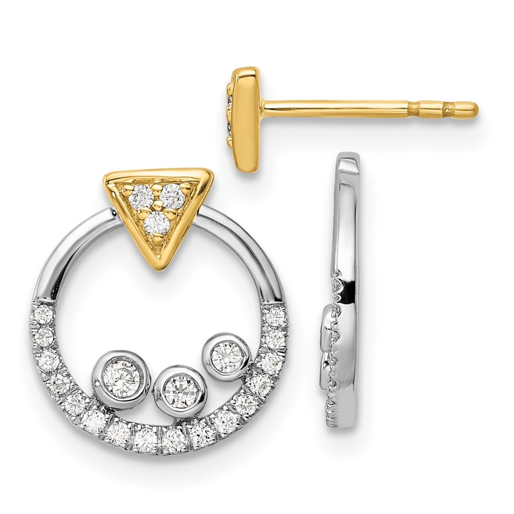 14K Bicolor 0,25 ct. Laborgezüchtete Diamant VS/SI+ G+ Ohrstecker mit Dreieck und Kreis-Ohrhänger-Jacket