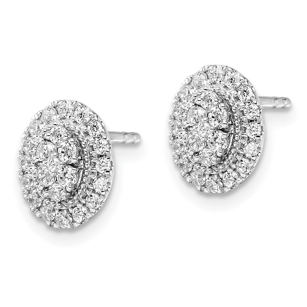 14K Weißgold Ohrstecker mit 0,5 ct. Labordiamanten VS/SI+ G+, komplette Oval-Halo-Fassung