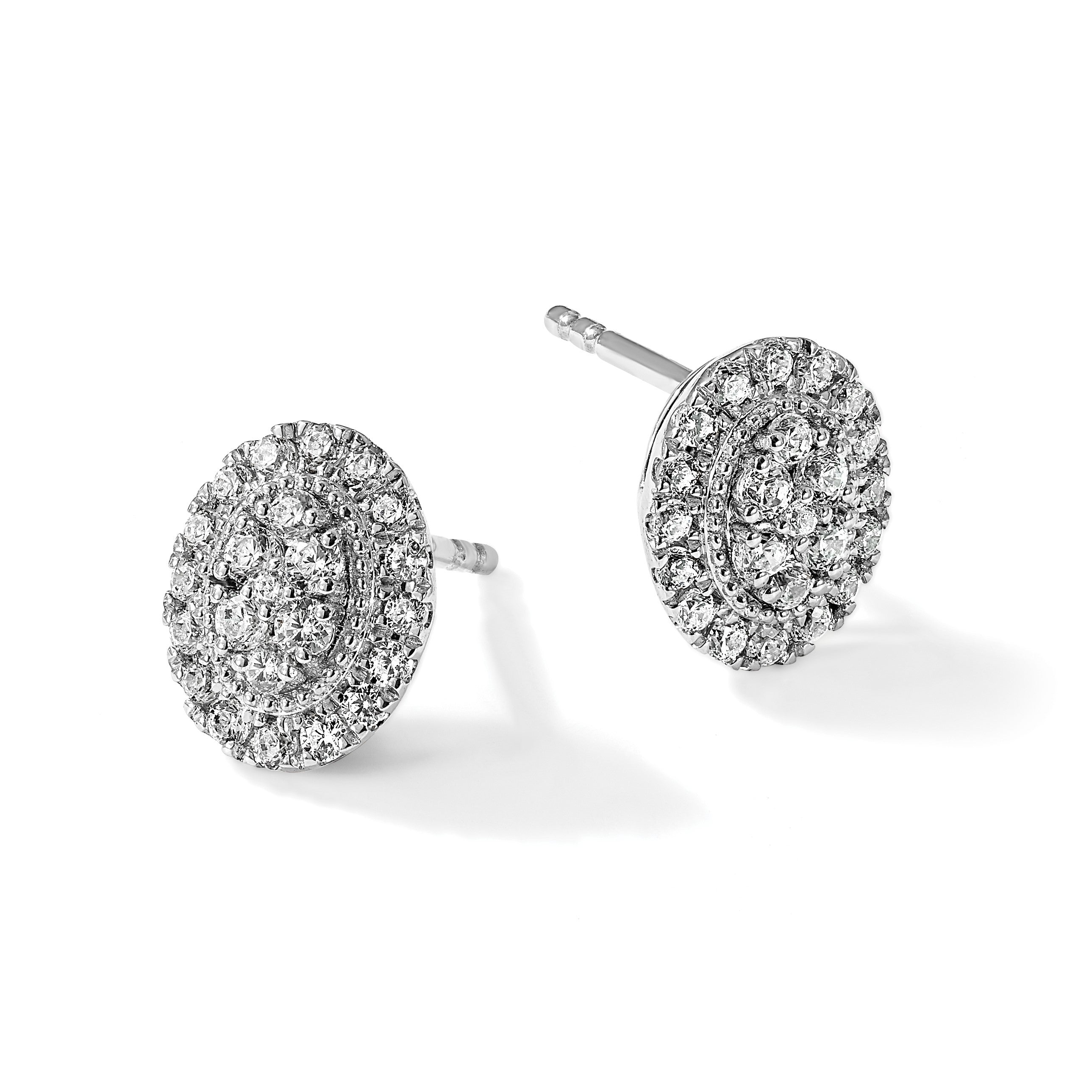 14K Weißgold Ohrstecker mit 0,5 ct. Labordiamanten VS/SI+ G+, komplette Oval-Halo-Fassung