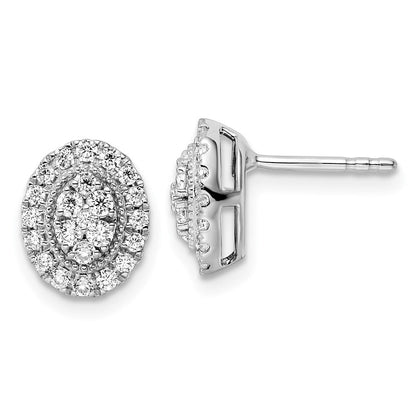 14K Weißgold Ohrstecker mit 0,5 ct. Labordiamanten VS/SI+ G+, komplette Oval-Halo-Fassung