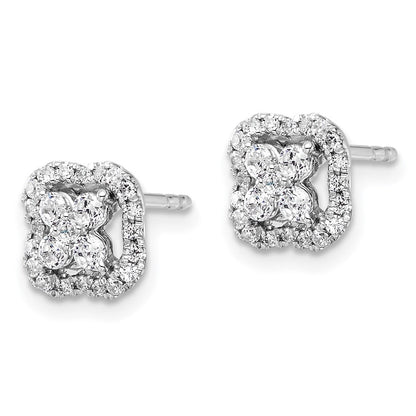 14K Weißgold Ohrstecker mit 0,5 ct. laborgezüchteten Diamanten, quadratischer Halo-Fassung, VS/SI+ G+
