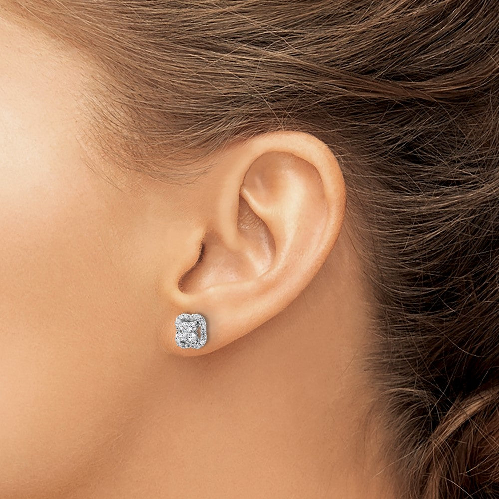 14K Weißgold Ohrstecker mit 0,5 ct. laborgezüchteten Diamanten, quadratischer Halo-Fassung, VS/SI+ G+