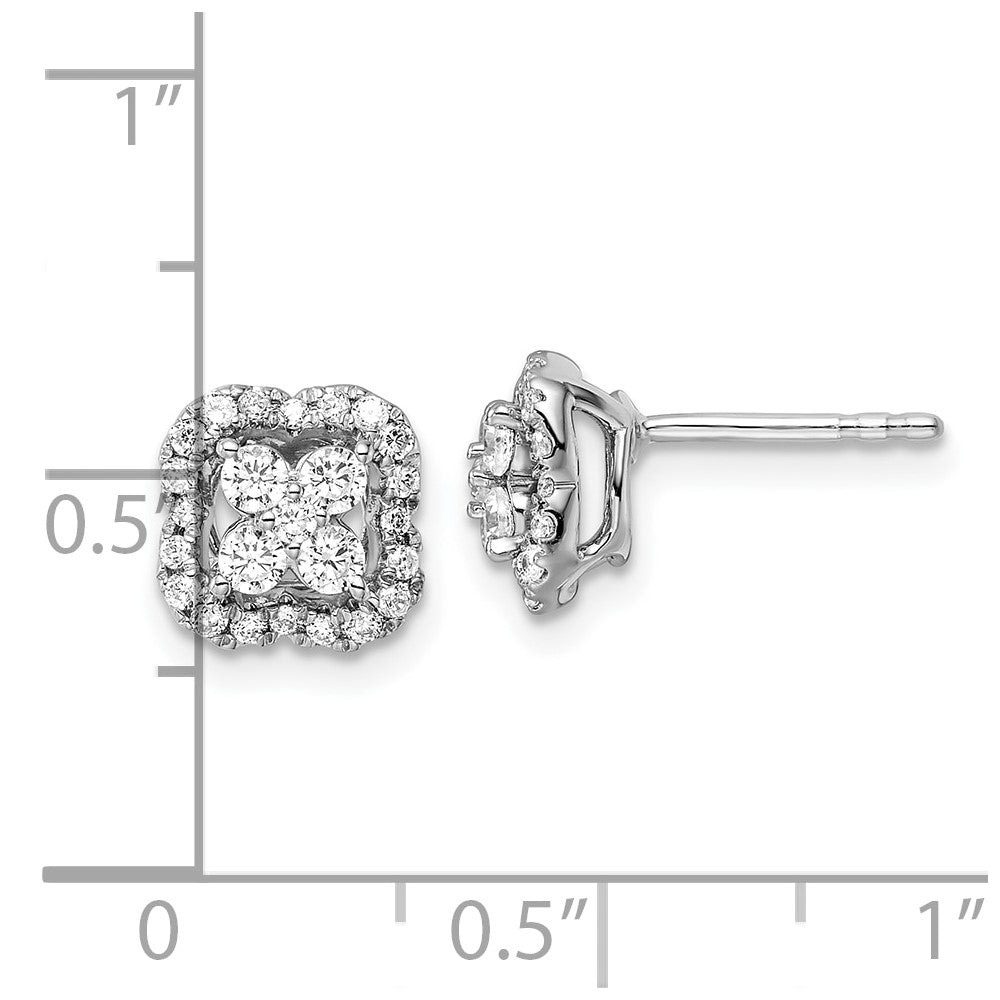 14K Weißgold Ohrstecker mit 0,5 ct. laborgezüchteten Diamanten, quadratischer Halo-Fassung, VS/SI+ G+