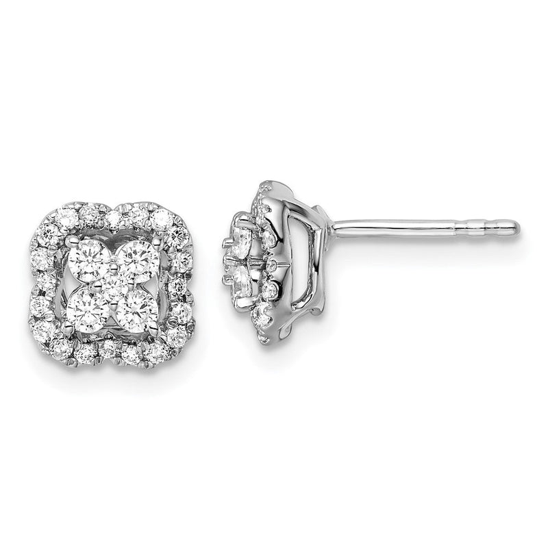 14K Weißgold Ohrstecker mit 0,5 ct. laborgezüchteten Diamanten, quadratischer Halo-Fassung, VS/SI+ G+