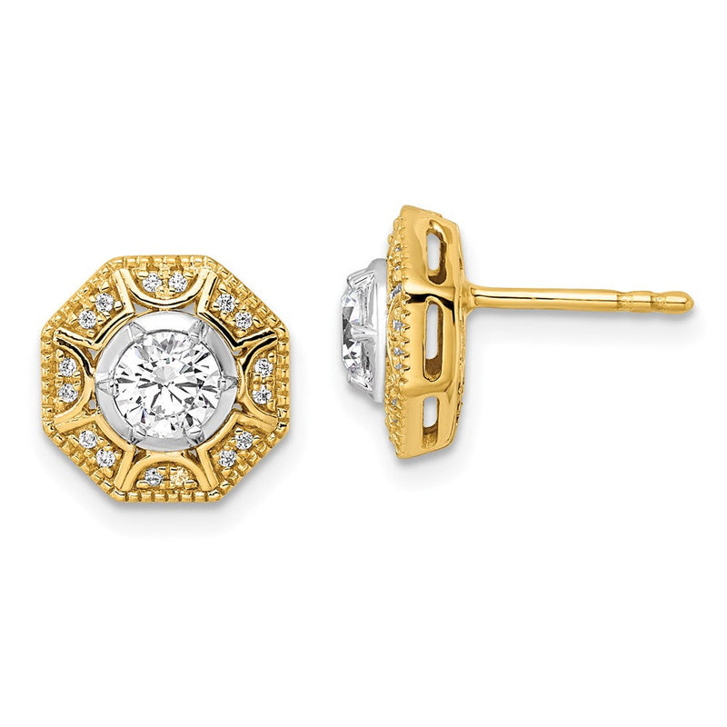 14K Bicolor Laborgezüchtete Diamant-Ohrstecker mit Oktagon-Halo, 0,75 ct., VS/SI+ G+