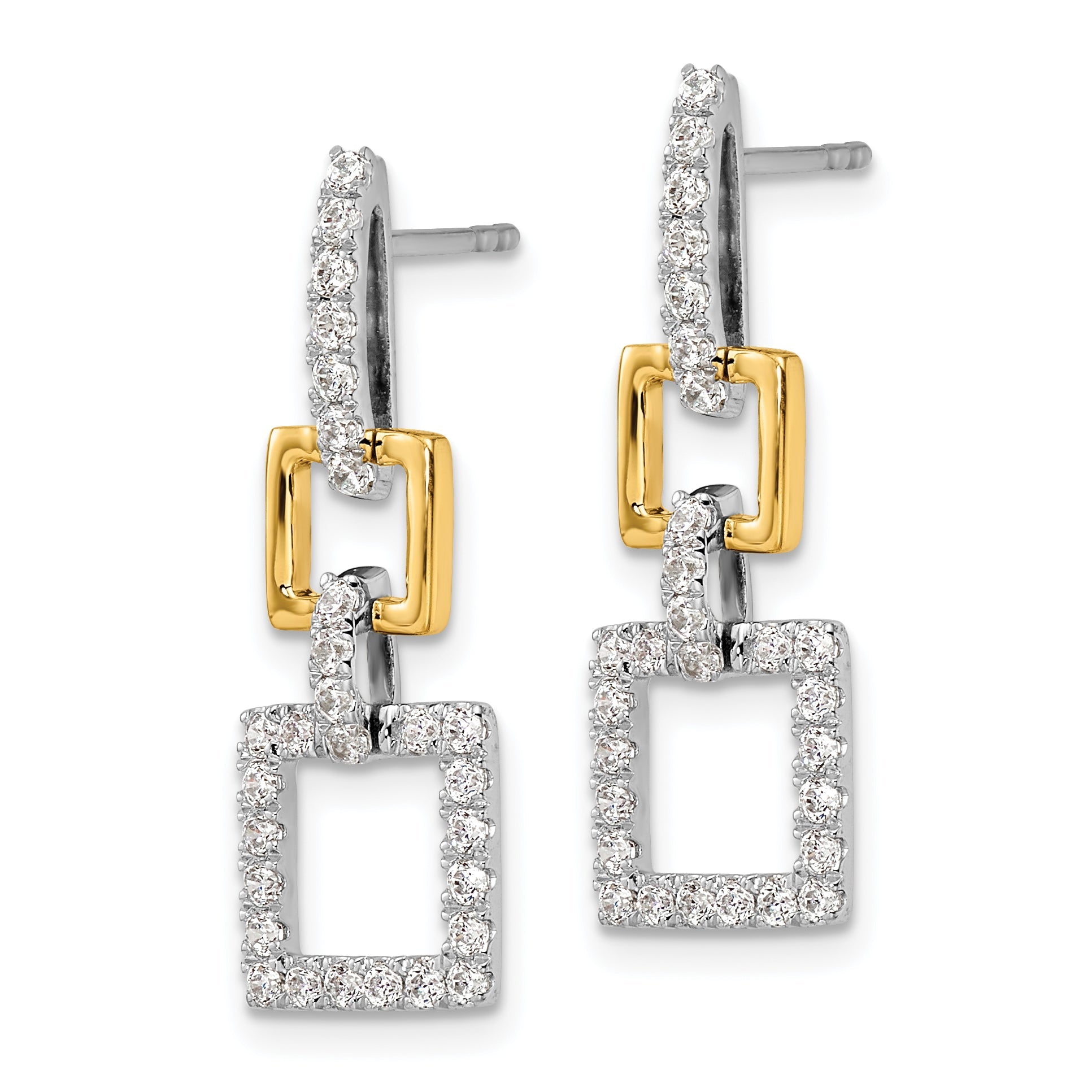 14K Zweifarbig Laborgezüchtete Diamant-Ohrhänger mit Stecker, Quadratisch, 0,75 ct. VS/SI+ G+