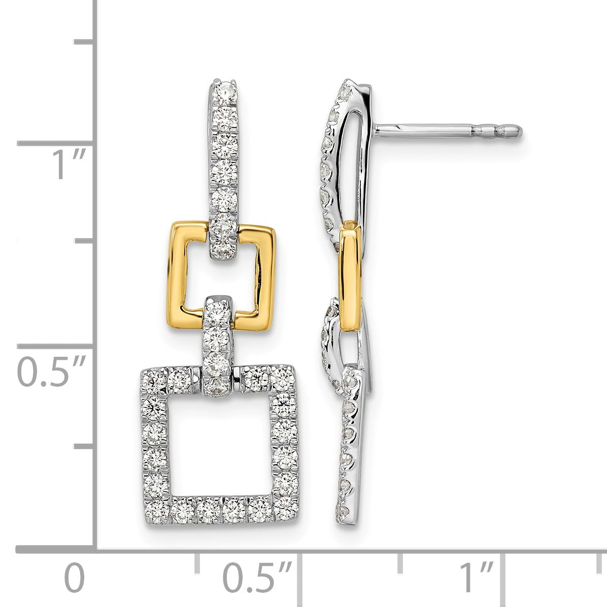 14K Zweifarbig Laborgezüchtete Diamant-Ohrhänger mit Stecker, Quadratisch, 0,75 ct. VS/SI+ G+