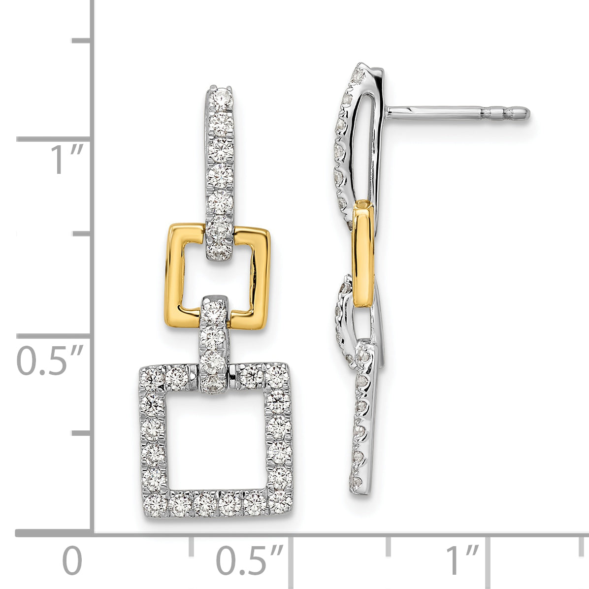 14K Zweifarbig Laborgezüchtete Diamant-Ohrhänger mit Stecker, Quadratisch, 0,75 ct. VS/SI+ G+