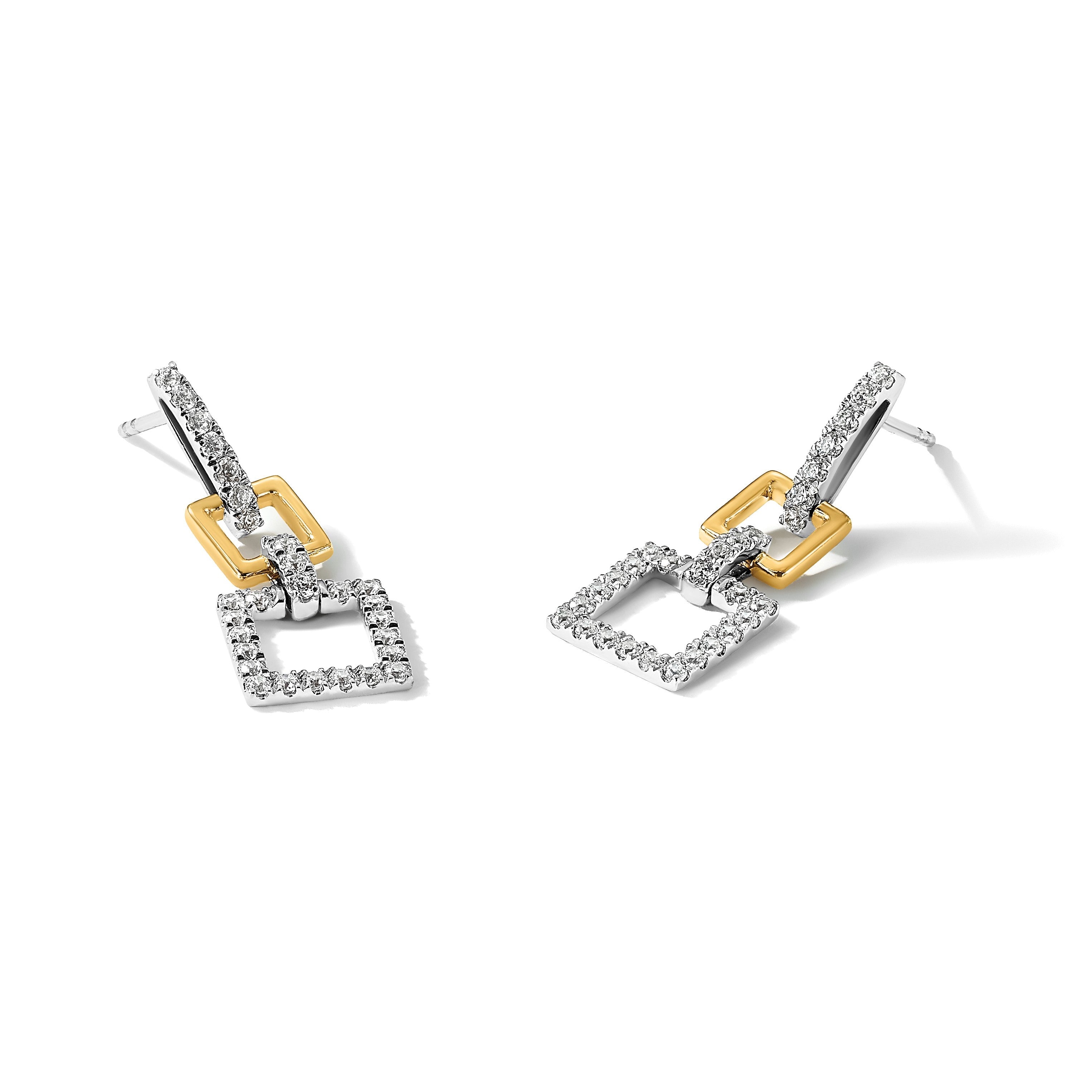 14K Zweifarbig Laborgezüchtete Diamant-Ohrhänger mit Stecker, Quadratisch, 0,75 ct. VS/SI+ G+
