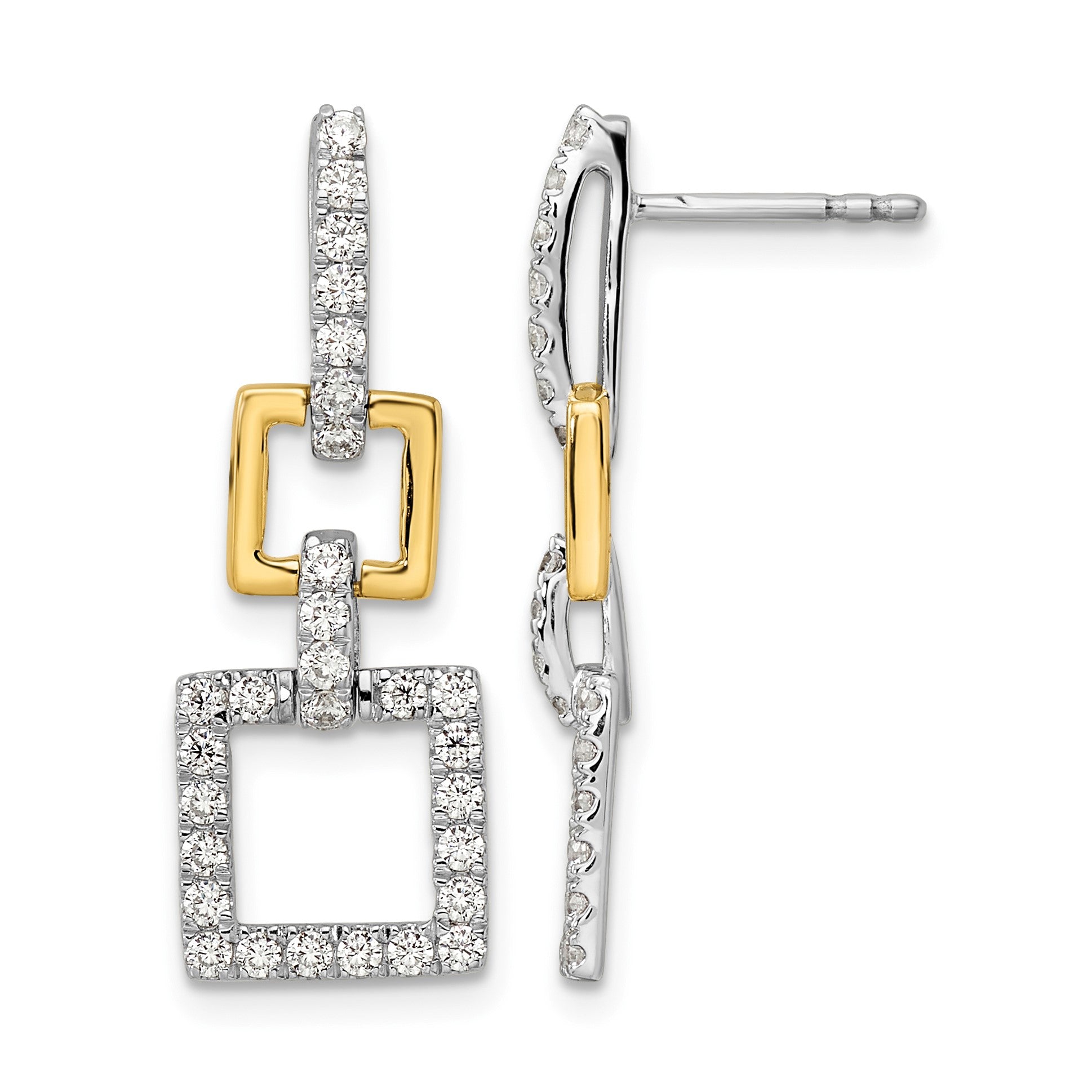 14K Zweifarbig Laborgezüchtete Diamant-Ohrhänger mit Stecker, Quadratisch, 0,75 ct. VS/SI+ G+