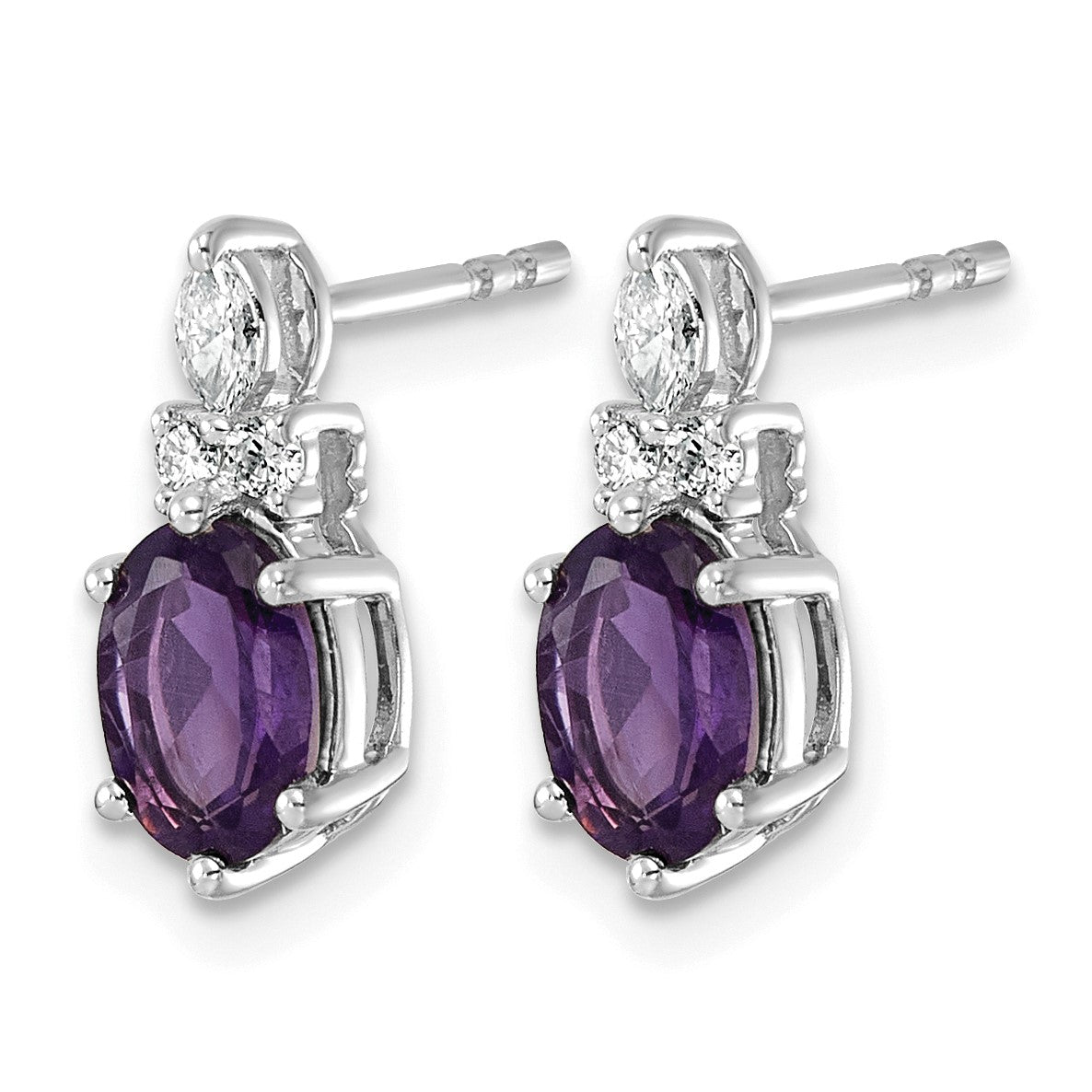 14K Weißgold Ohrstecker mit Diamanten und ovalem Amethyst (7x5 mm) – Februar-Geburtsstein