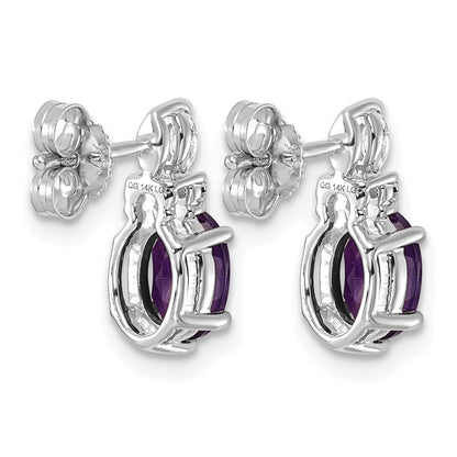 14K Weißgold Ohrstecker mit Diamanten und ovalem Amethyst (7x5 mm) – Februar-Geburtsstein