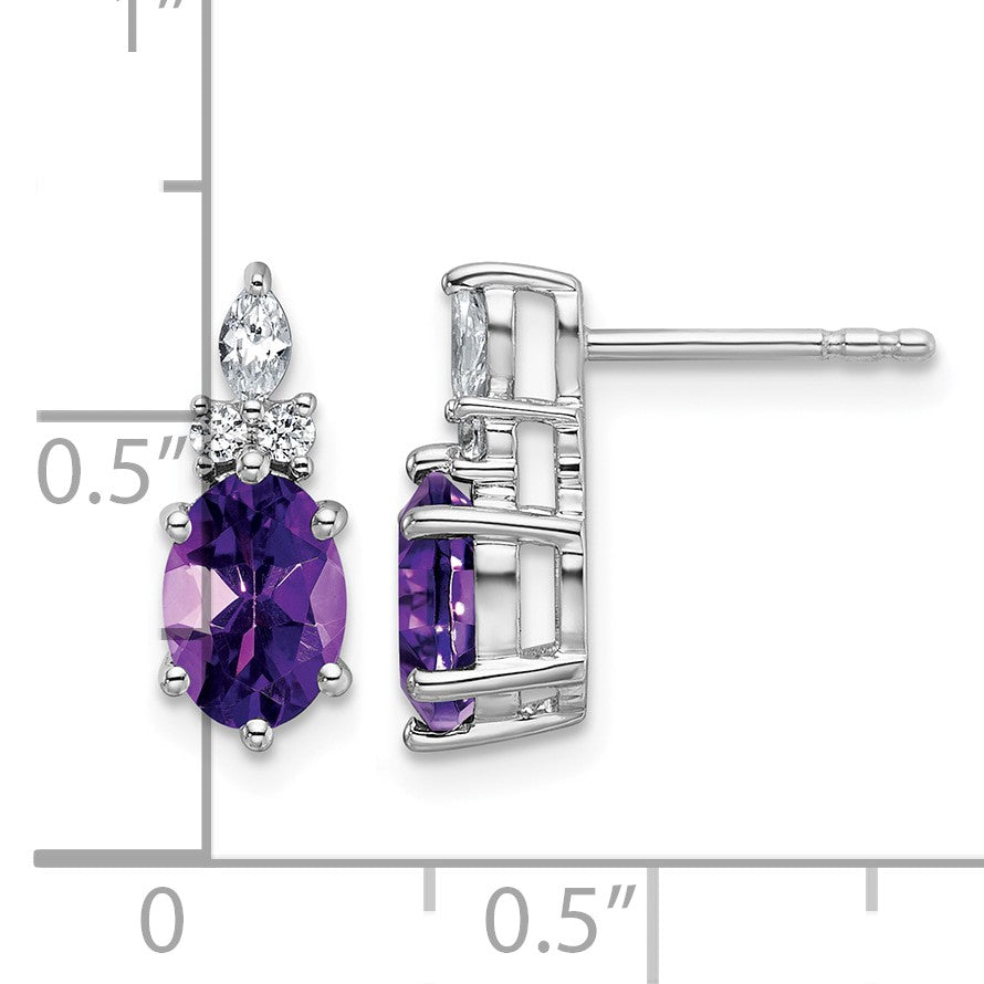 14K Weißgold Ohrstecker mit Diamanten und ovalem Amethyst (7x5 mm) – Februar-Geburtsstein