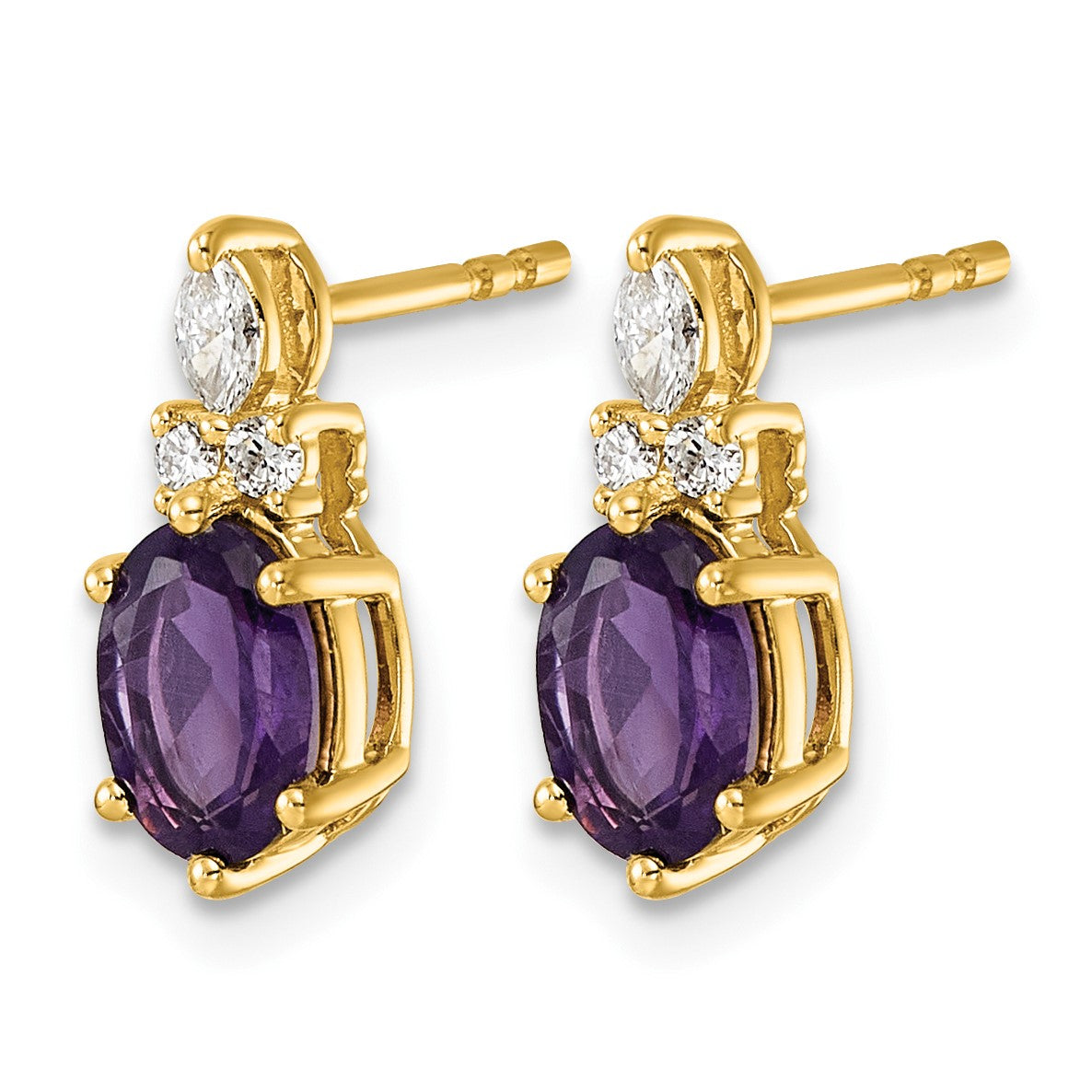 14K Gelbgold Ohrstecker mit Diamanten und ovalem 7x5 mm Amethyst (Februar-Geburtsstein)