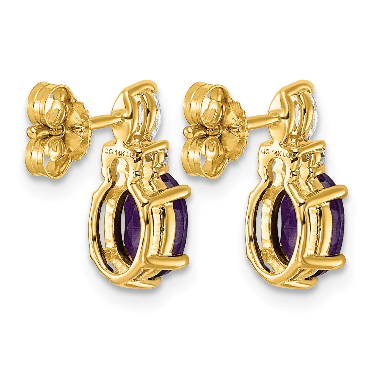 14K Gelbgold Ohrstecker mit Diamanten und ovalem 7x5 mm Amethyst (Februar-Geburtsstein)