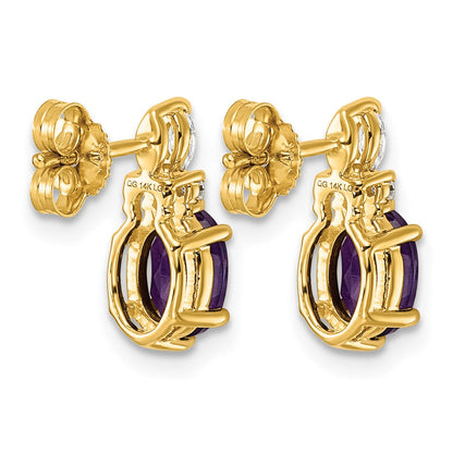 14K Gelbgold Ohrstecker mit Diamanten und ovalem 7x5 mm Amethyst (Februar-Geburtsstein)