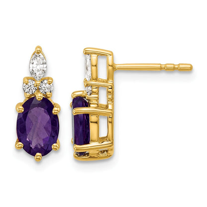 14K Gelbgold Ohrstecker mit Diamanten und ovalem 7x5 mm Amethyst (Februar-Geburtsstein)