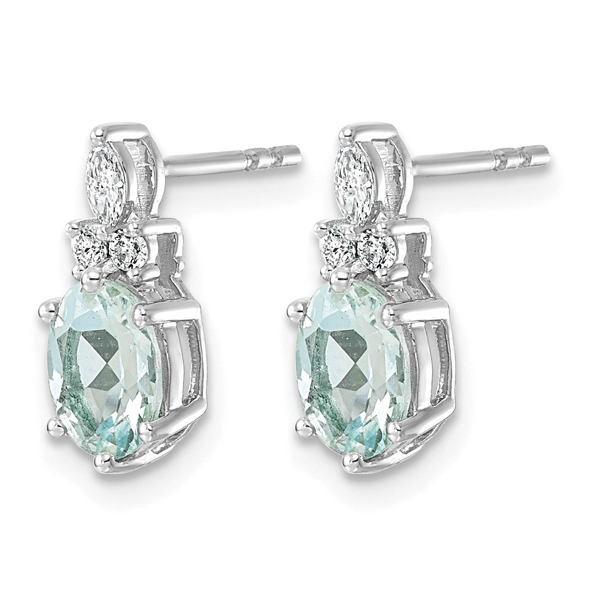 14K Weißgold Diamant- und 7x5 Ovale-März-/Aquamarin-Ohrstecker