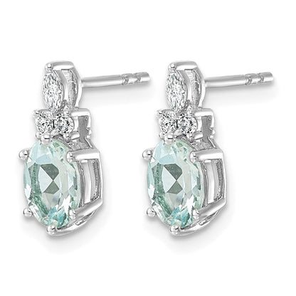 14K Weißgold Diamant- und 7x5 Ovale-März-/Aquamarin-Ohrstecker