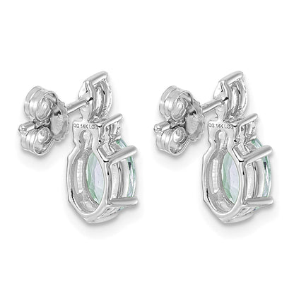 14K Weißgold Diamant- und 7x5 Ovale-März-/Aquamarin-Ohrstecker