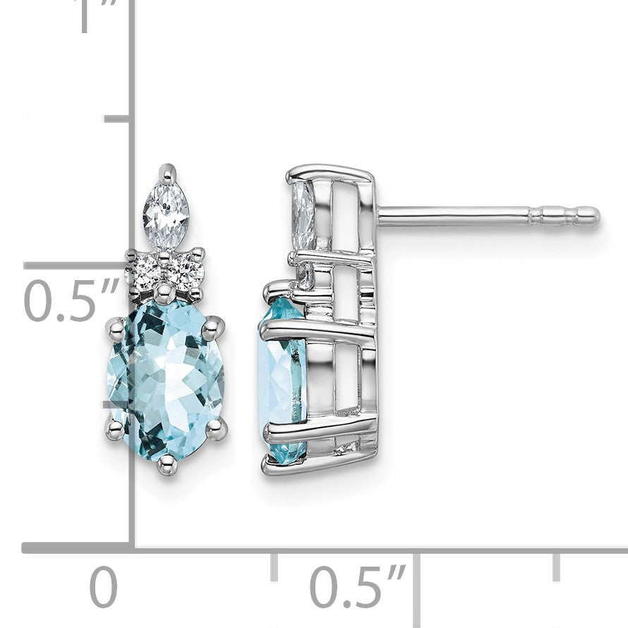 14K Weißgold Diamant- und 7x5 Ovale-März-/Aquamarin-Ohrstecker