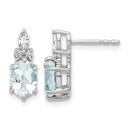 14K Weißgold Diamant- und 7x5 Ovale-März-/Aquamarin-Ohrstecker