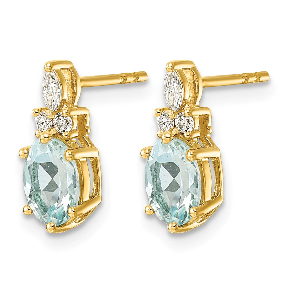 14K Gelbgold Ohrstecker mit Diamanten und ovalem Aquamarin (7 x 5 mm)
