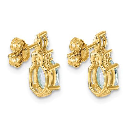 14K Gelbgold Ohrstecker mit Diamanten und ovalem Aquamarin (7 x 5 mm)