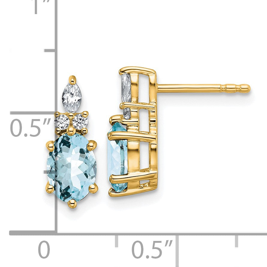 14K Gelbgold Ohrstecker mit Diamanten und ovalem Aquamarin (7 x 5 mm)