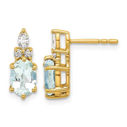 14K Gelbgold Ohrstecker mit Diamanten und ovalem Aquamarin (7 x 5 mm)