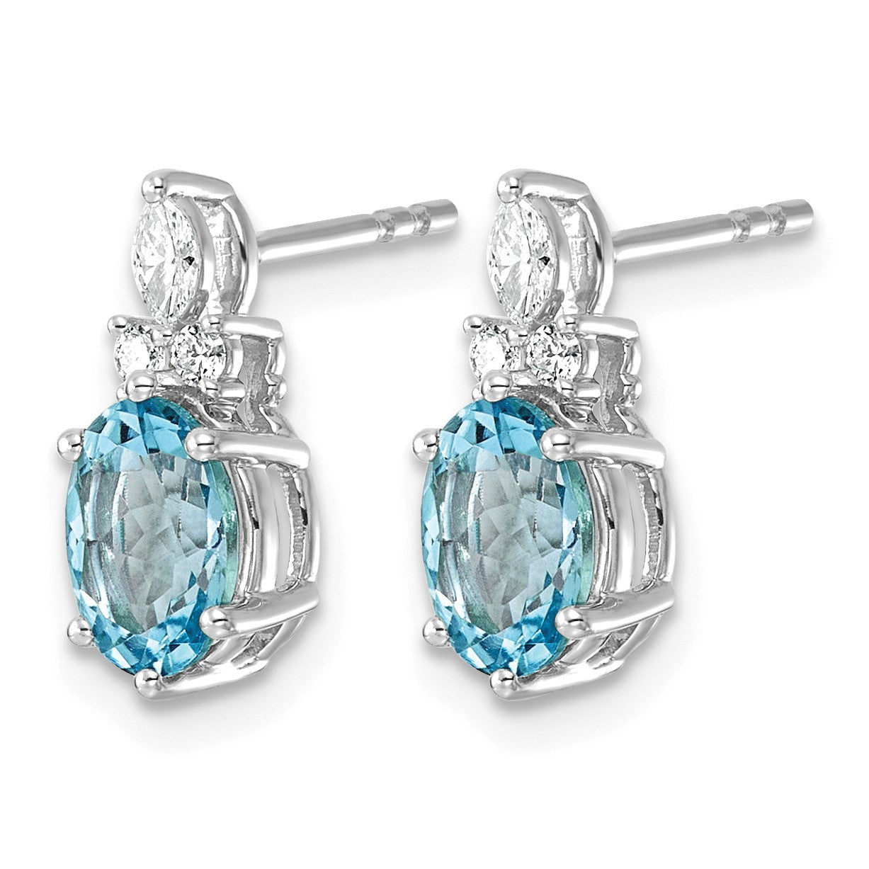 14K Weißgold Ohrstecker mit Diamanten und ovalem 7x5 Blautopas (Dezember-Geburtsstein)