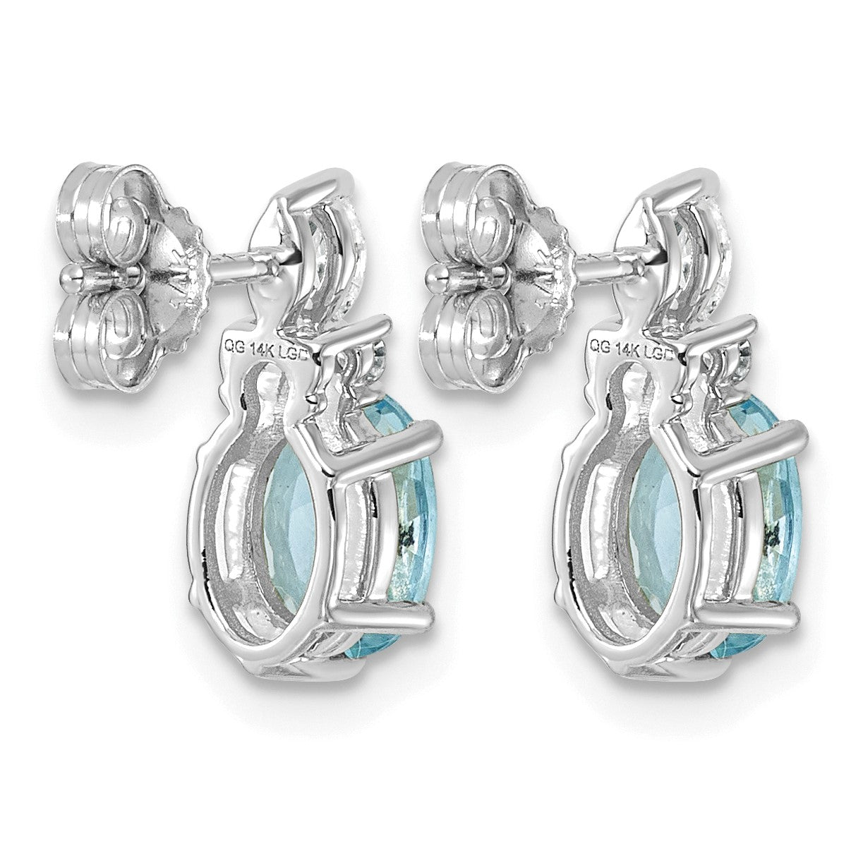 14K Weißgold Ohrstecker mit Diamanten und ovalem 7x5 Blautopas (Dezember-Geburtsstein)