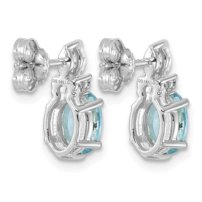 14K Weißgold Ohrstecker mit Diamanten und ovalem 7x5 Blautopas (Dezember-Geburtsstein)