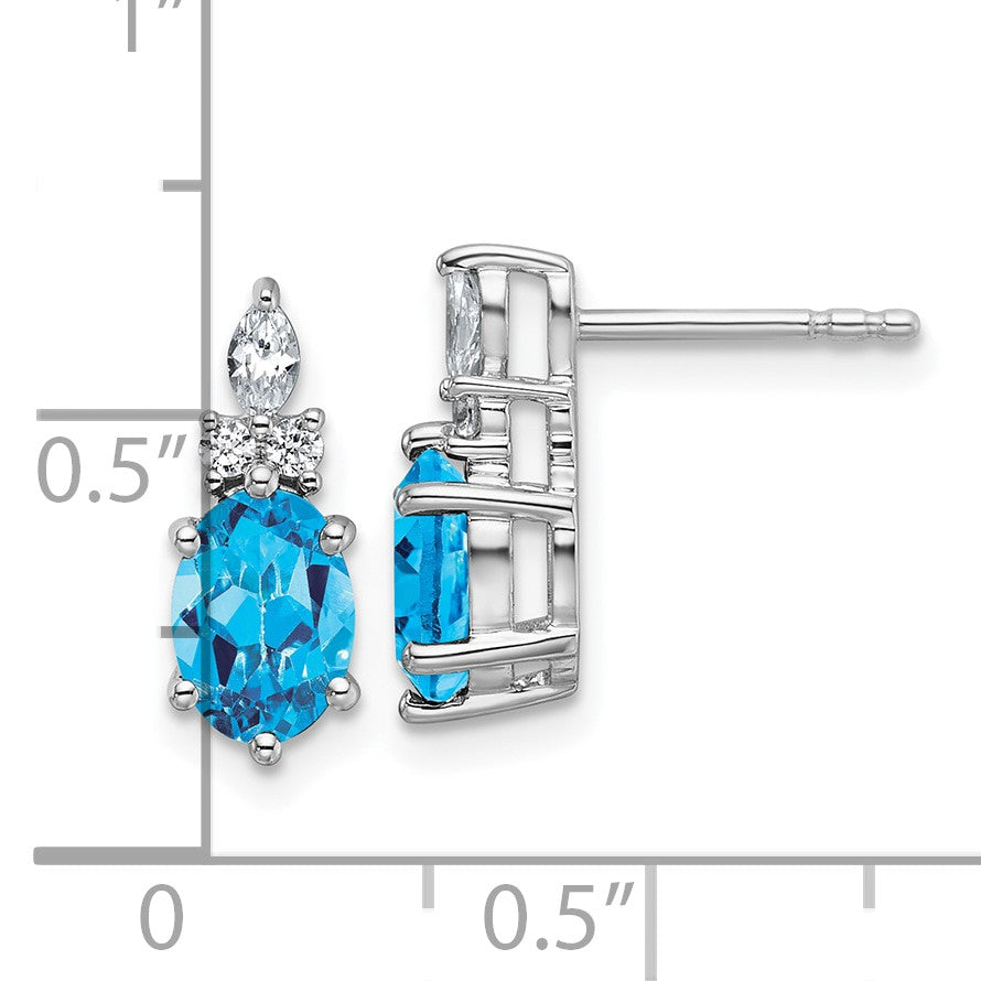 14K Weißgold Ohrstecker mit Diamanten und ovalem 7x5 Blautopas (Dezember-Geburtsstein)
