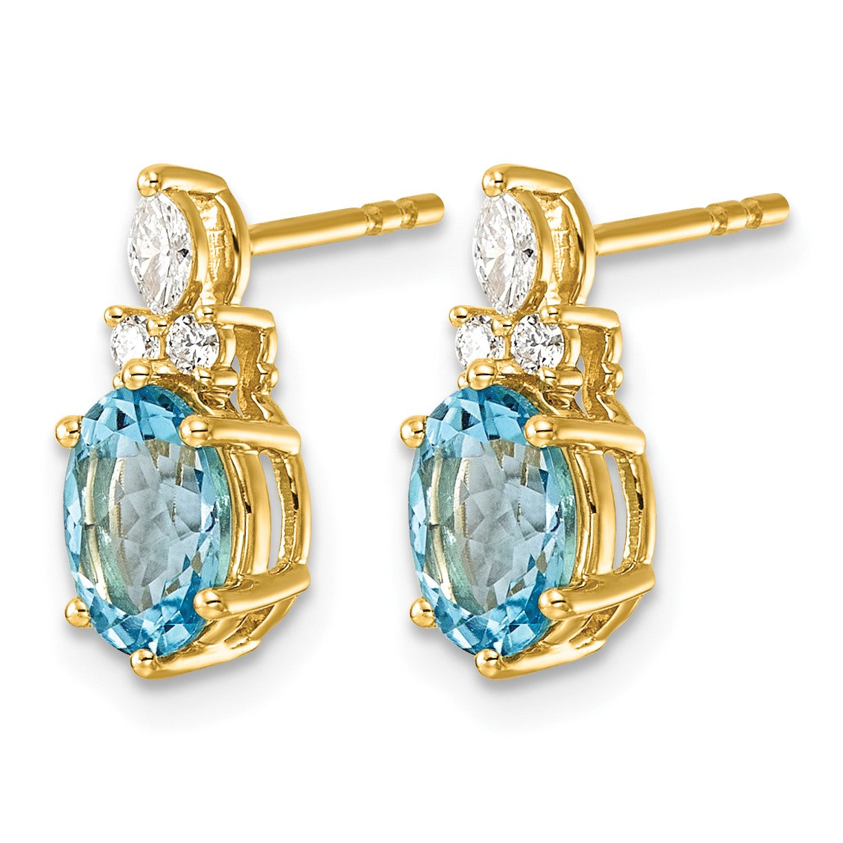 14K Gelbgold Ohrstecker mit Diamanten und ovalem 7x5 mm Dezember-/Blautopas