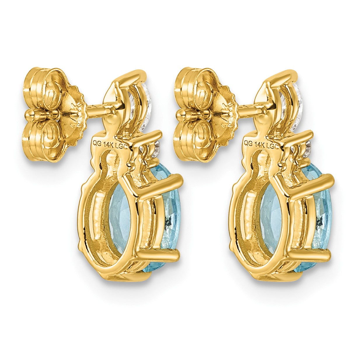 14K Gelbgold Ohrstecker mit Diamanten und ovalem 7x5 mm Dezember-/Blautopas