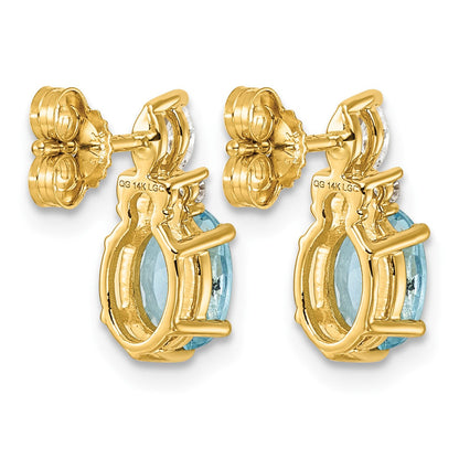 14K Gelbgold Ohrstecker mit Diamanten und ovalem 7x5 mm Dezember-/Blautopas