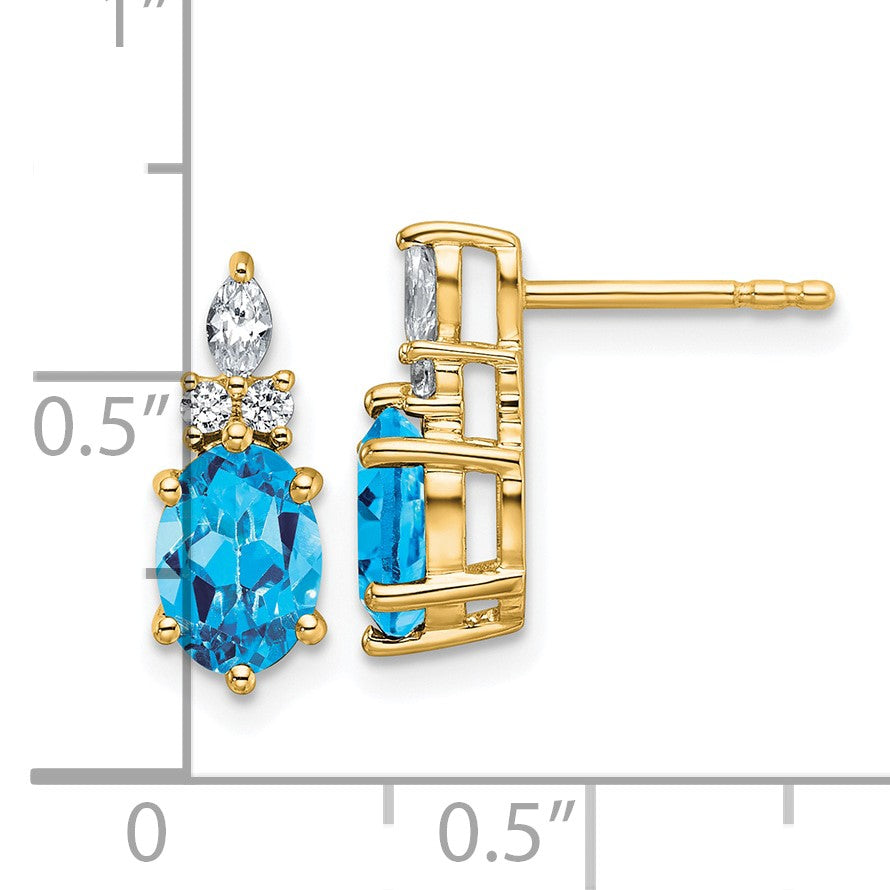 14K Gelbgold Ohrstecker mit Diamanten und ovalem 7x5 mm Dezember-/Blautopas